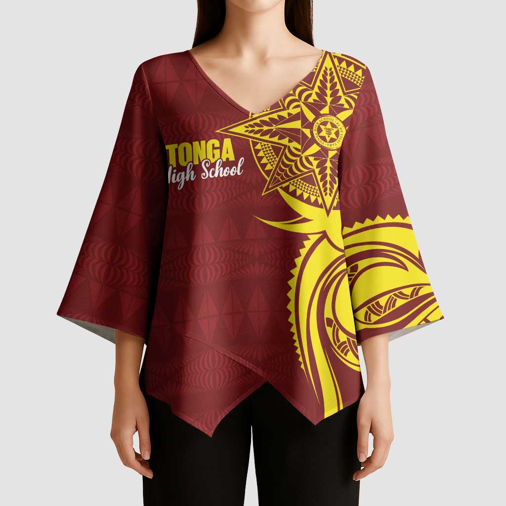 Personalised Tonga High School Kimono Sleeve Blouse THS Tongan Ngatu Pattern - Polynesian Pride