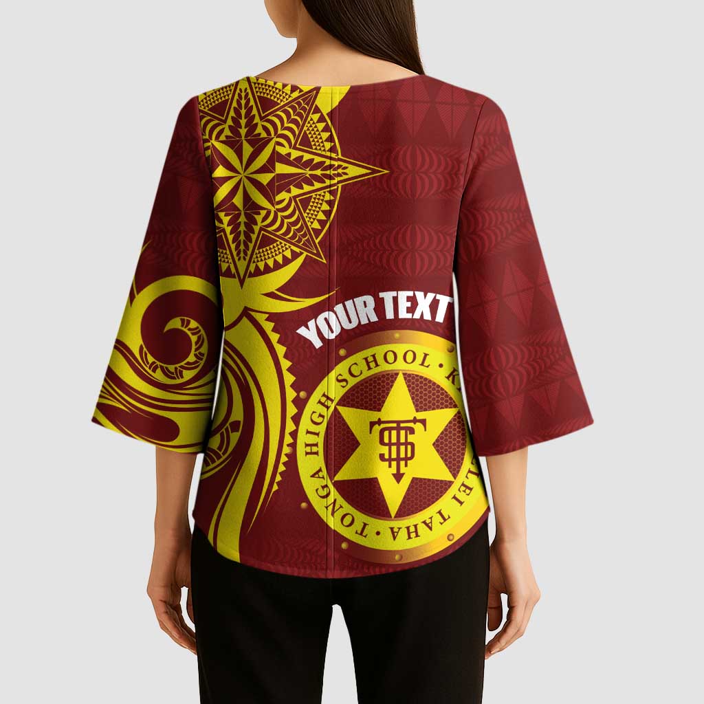 Personalised Tonga High School Kimono Sleeve Blouse THS Tongan Ngatu Pattern - Polynesian Pride