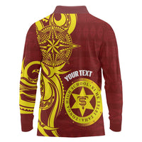 Personalised Tonga High School Long Sleeve Polo Shirt THS Tongan Ngatu Pattern - Polynesian Pride