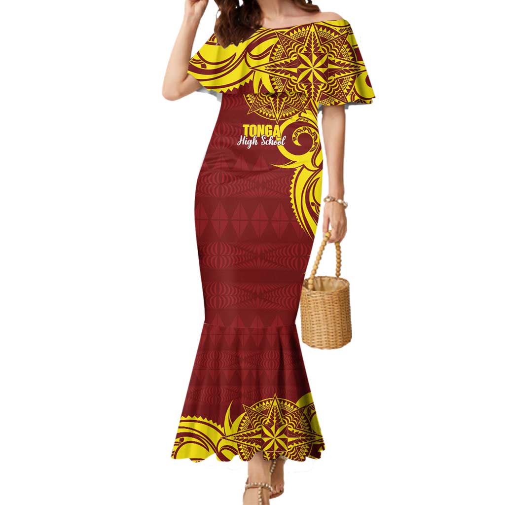 Personalised Tonga High School Mermaid Dress THS Tongan Ngatu Pattern - Polynesian Pride