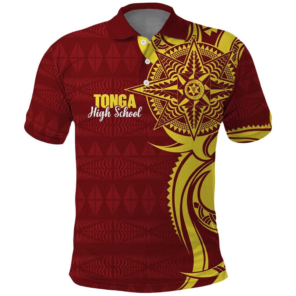 Personalised Tonga High School Polo Shirt THS Tongan Ngatu Pattern - Polynesian Pride
