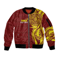 Personalised Tonga High School Sleeve Zip Bomber Jacket THS Tongan Ngatu Pattern - Polynesian Pride