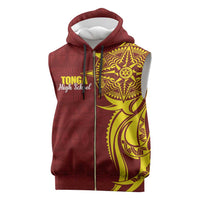 Personalised Tonga High School Sleeveless Zip Hoodie THS Tongan Ngatu Pattern - Polynesian Pride