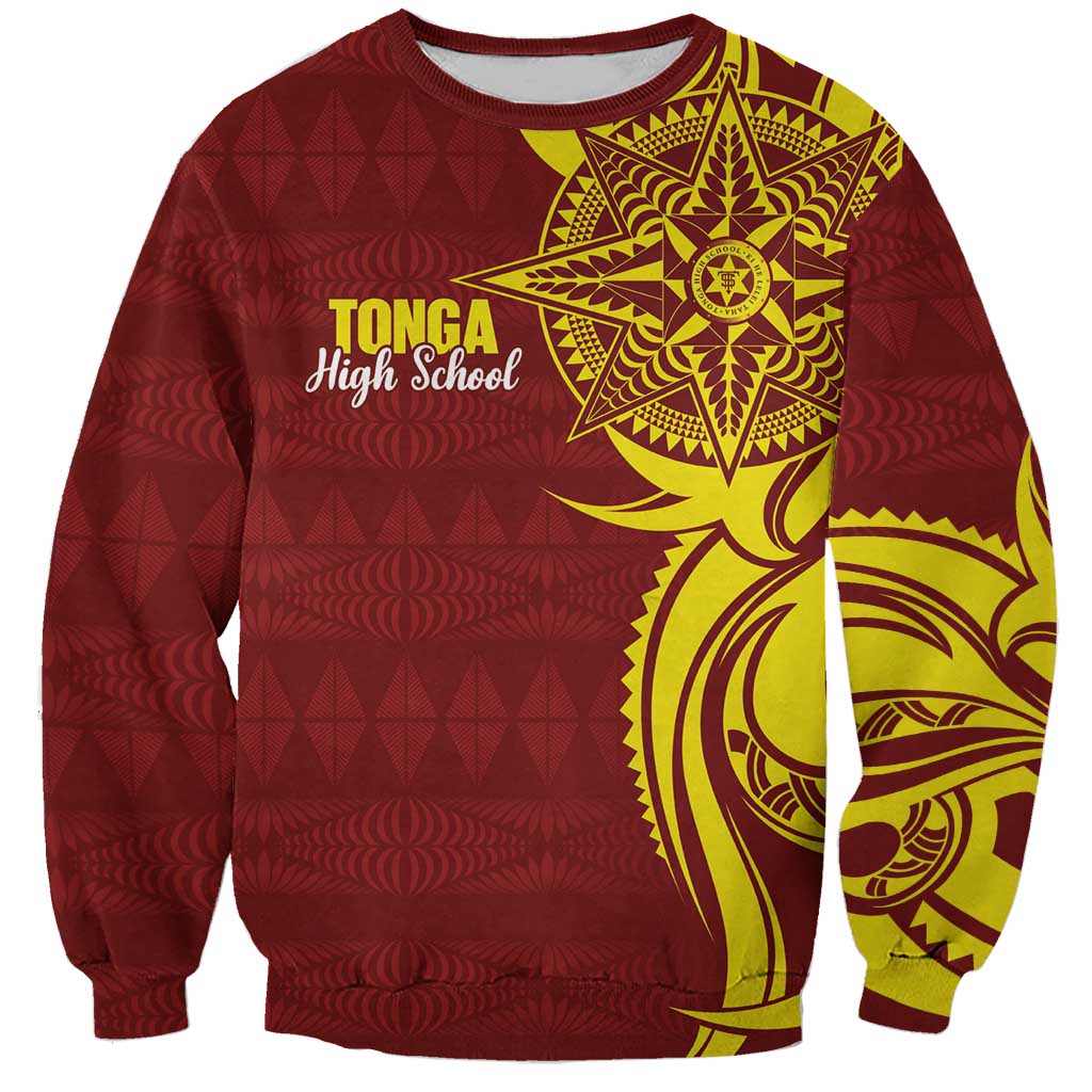 Personalised Tonga High School Sweatshirt THS Tongan Ngatu Pattern - Polynesian Pride