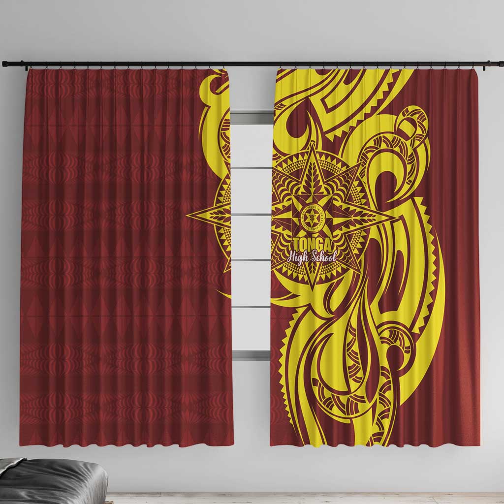Personalised Tonga High School Window Curtain THS Tongan Ngatu Pattern - Polynesian Pride
