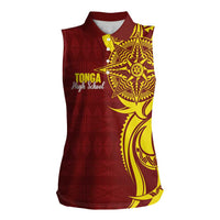 Personalised Tonga High School Women Sleeveless Polo Shirt THS Tongan Ngatu Pattern - Polynesian Pride