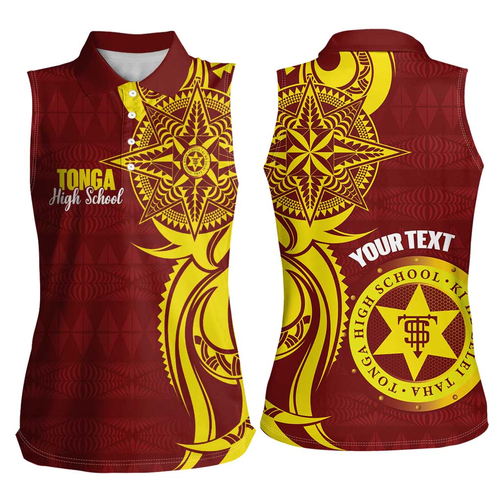 Personalised Tonga High School Women Sleeveless Polo Shirt THS Tongan Ngatu Pattern - Polynesian Pride