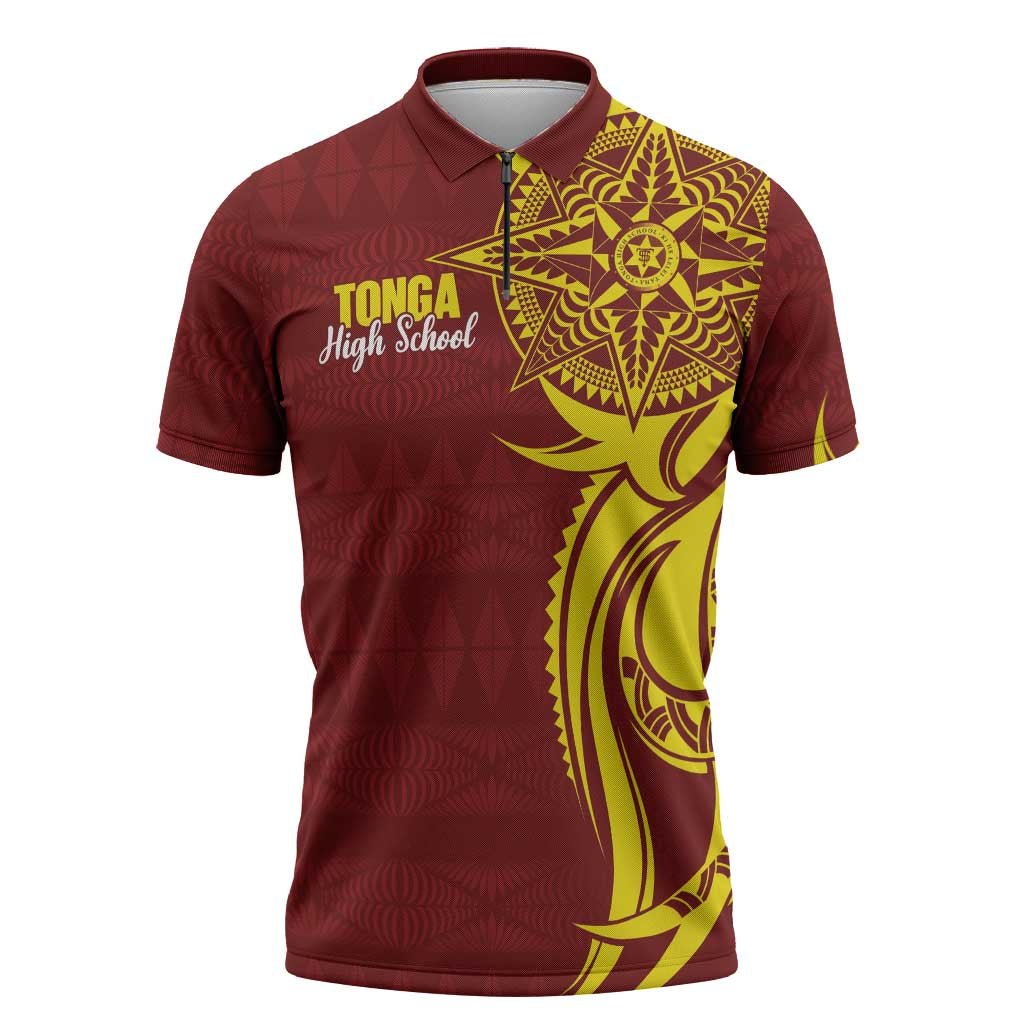 Personalised Tonga High School Zipper Polo Shirt THS Tongan Ngatu Pattern - Polynesian Pride