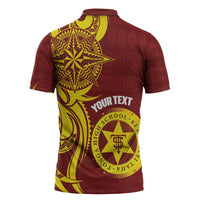 Personalised Tonga High School Zipper Polo Shirt THS Tongan Ngatu Pattern - Polynesian Pride