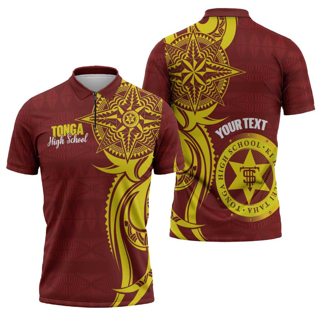 Personalised Tonga High School Zipper Polo Shirt THS Tongan Ngatu Pattern - Polynesian Pride