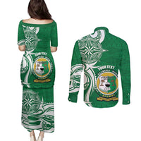 Personalised Liahona - Saineha High School Couples Matching Puletasi and Long Sleeve Button Shirt Tongan Ngatu Pattern - Polynesian Pride