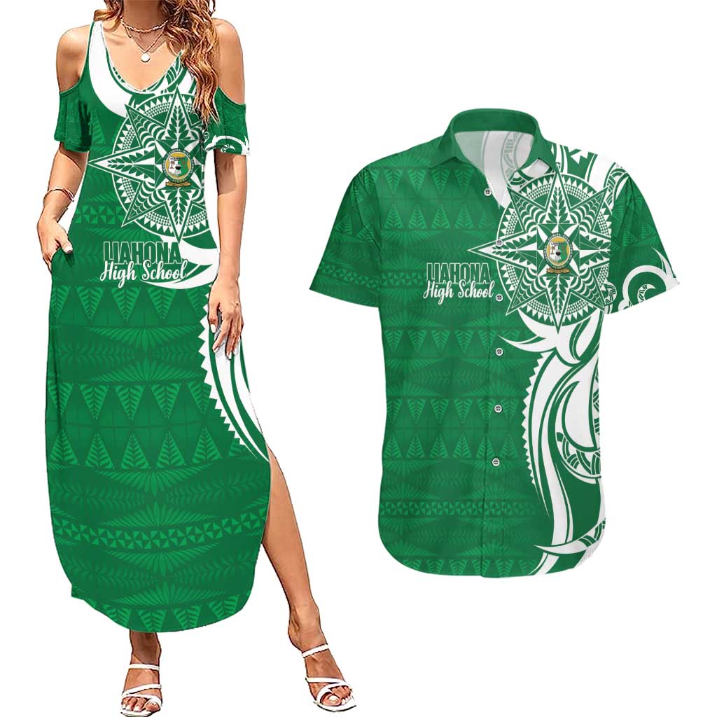 Personalised Liahona - Saineha High School Couples Matching Summer Maxi Dress and Hawaiian Shirt Tongan Ngatu Pattern - Polynesian Pride