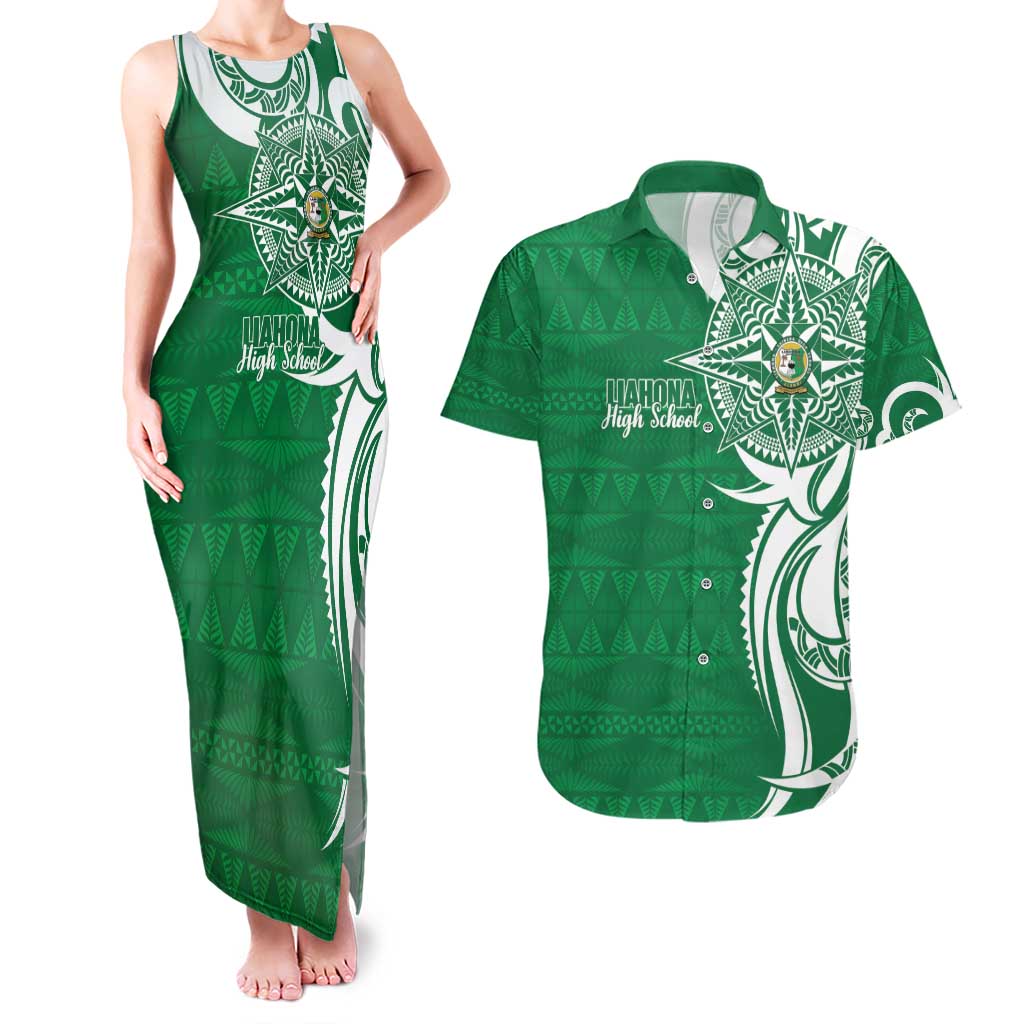 Personalised Liahona - Saineha High School Couples Matching Tank Maxi Dress and Hawaiian Shirt Tongan Ngatu Pattern - Polynesian Pride