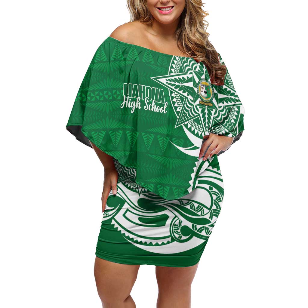 Personalised Liahona - Saineha High School Family Matching Off Shoulder Short Dress and Hawaiian Shirt Tongan Ngatu Pattern - Polynesian Pride