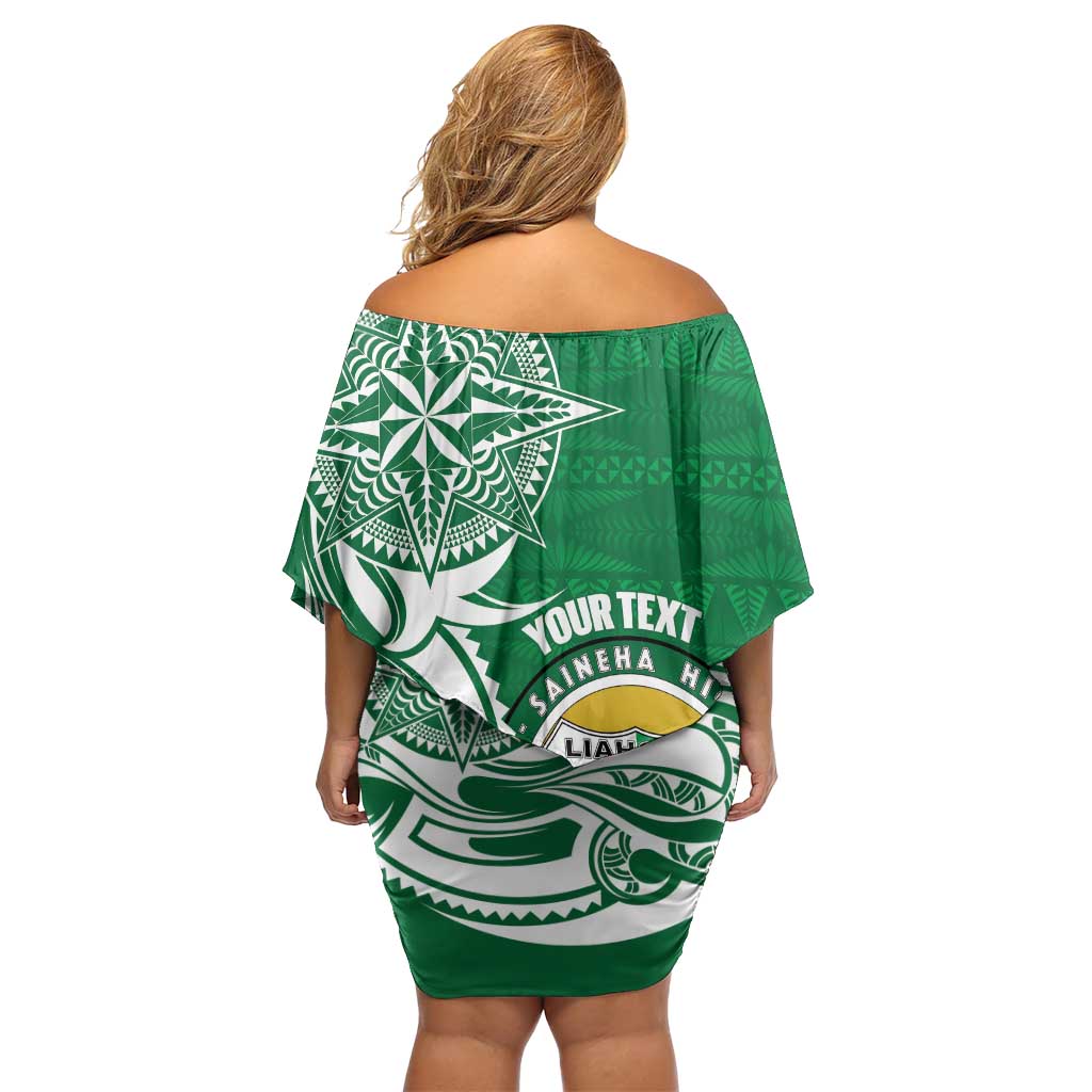 Personalised Liahona - Saineha High School Family Matching Off Shoulder Short Dress and Hawaiian Shirt Tongan Ngatu Pattern - Polynesian Pride