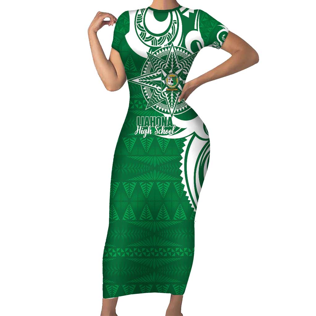 Personalised Liahona - Saineha High School Family Matching Short Sleeve Bodycon Dress and Hawaiian Shirt Tongan Ngatu Pattern - Polynesian Pride