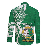 Personalised Liahona - Saineha High School Long Sleeve Button Shirt Tongan Ngatu Pattern - Polynesian Pride