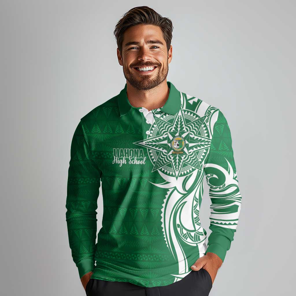 Personalised Liahona - Saineha High School Long Sleeve Polo Shirt Tongan Ngatu Pattern - Polynesian Pride