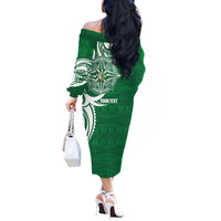 Personalised Liahona - Saineha High School Off The Shoulder Long Sleeve Dress Tongan Ngatu Pattern - Polynesian Pride