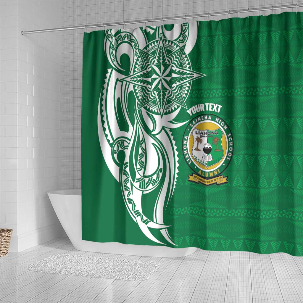 Personalised Liahona - Saineha High School Shower Curtain Tongan Ngatu Pattern - Polynesian Pride