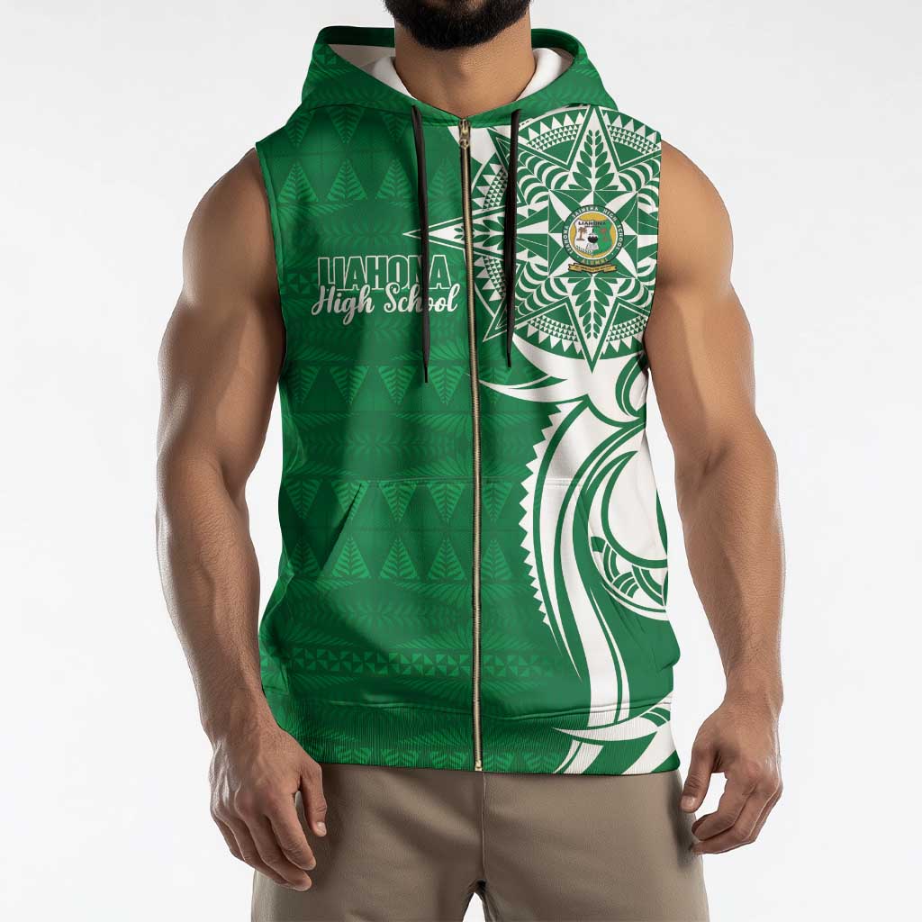 Personalised Liahona - Saineha High School Sleeveless Zip Hoodie Tongan Ngatu Pattern - Polynesian Pride