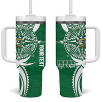 Personalised Liahona - Saineha High School Tumbler With Handle Tongan Ngatu Pattern - Polynesian Pride