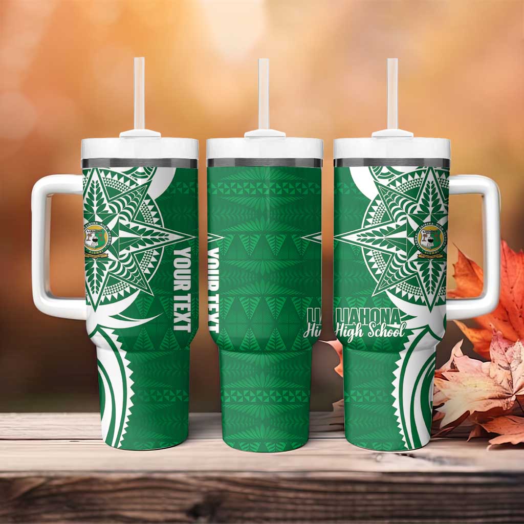 Personalised Liahona - Saineha High School Tumbler With Handle Tongan Ngatu Pattern - Polynesian Pride