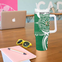 Personalised Liahona - Saineha High School Tumbler With Handle Tongan Ngatu Pattern - Polynesian Pride