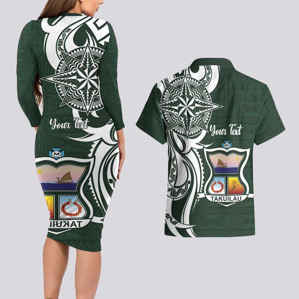 Personalised Tonga Takuilau College Couples Matching Long Sleeve Bodycon Dress and Hawaiian Shirt Est 1975 Tongan Ngatu Pattern - Polynesian Pride
