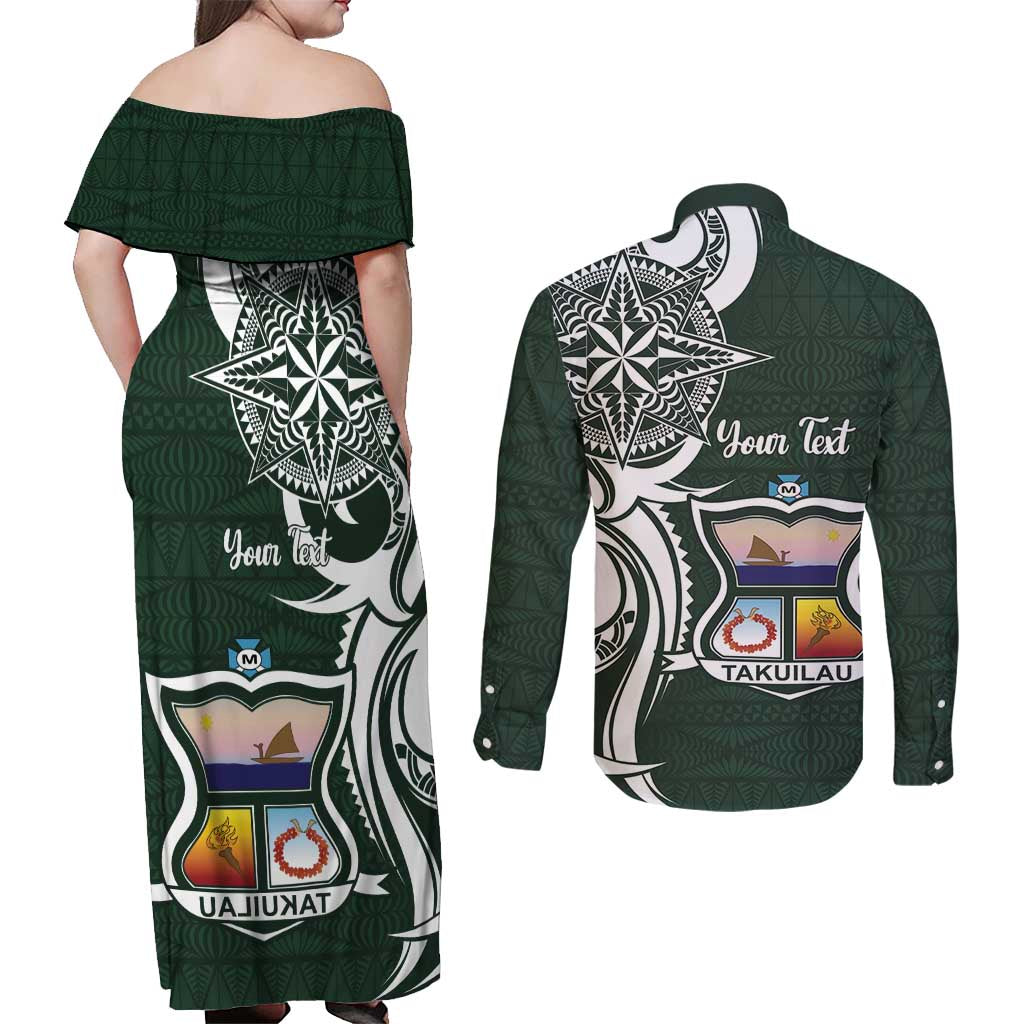 Personalised Tonga Takuilau College Couples Matching Off Shoulder Maxi Dress and Long Sleeve Button Shirt Est 1975 Tongan Ngatu Pattern - Polynesian Pride