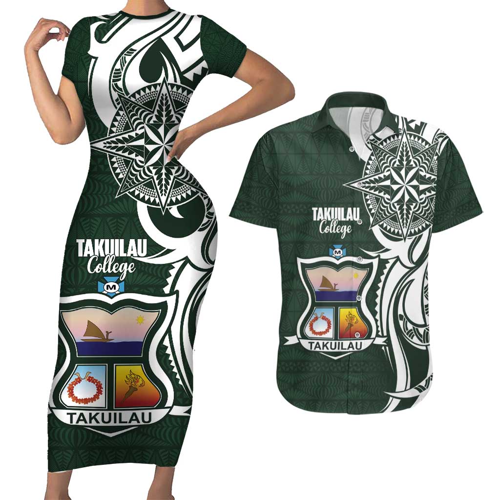 Personalised Tonga Takuilau College Couples Matching Short Sleeve Bodycon Dress and Hawaiian Shirt Est 1975 Tongan Ngatu Pattern - Polynesian Pride