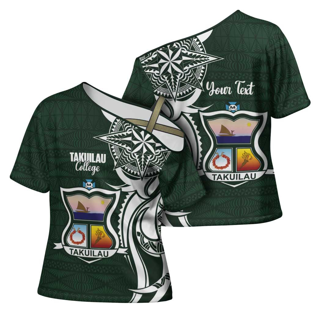 Personalised Tonga Takuilau College Cross Shoulder Shirt Est 1975 Tongan Ngatu Pattern - Polynesian Pride