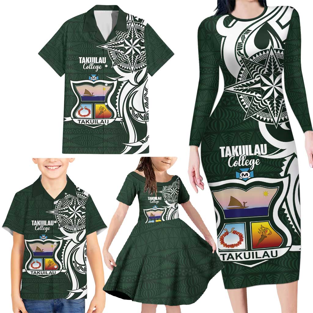 Personalised Tonga Takuilau College Family Matching Long Sleeve Bodycon Dress and Hawaiian Shirt Est 1975 Tongan Ngatu Pattern - Polynesian Pride