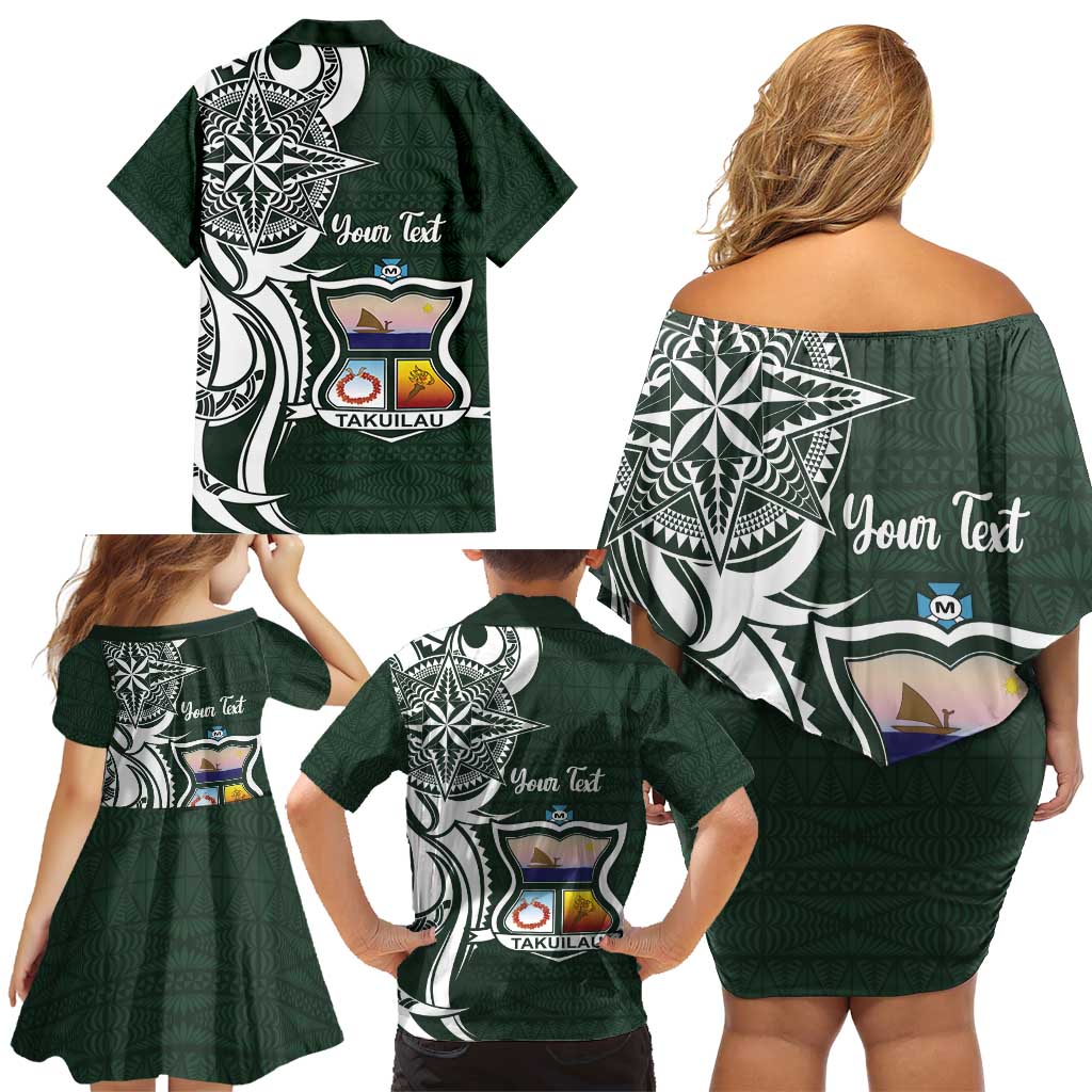 Personalised Tonga Takuilau College Family Matching Off Shoulder Short Dress and Hawaiian Shirt Est 1975 Tongan Ngatu Pattern - Polynesian Pride