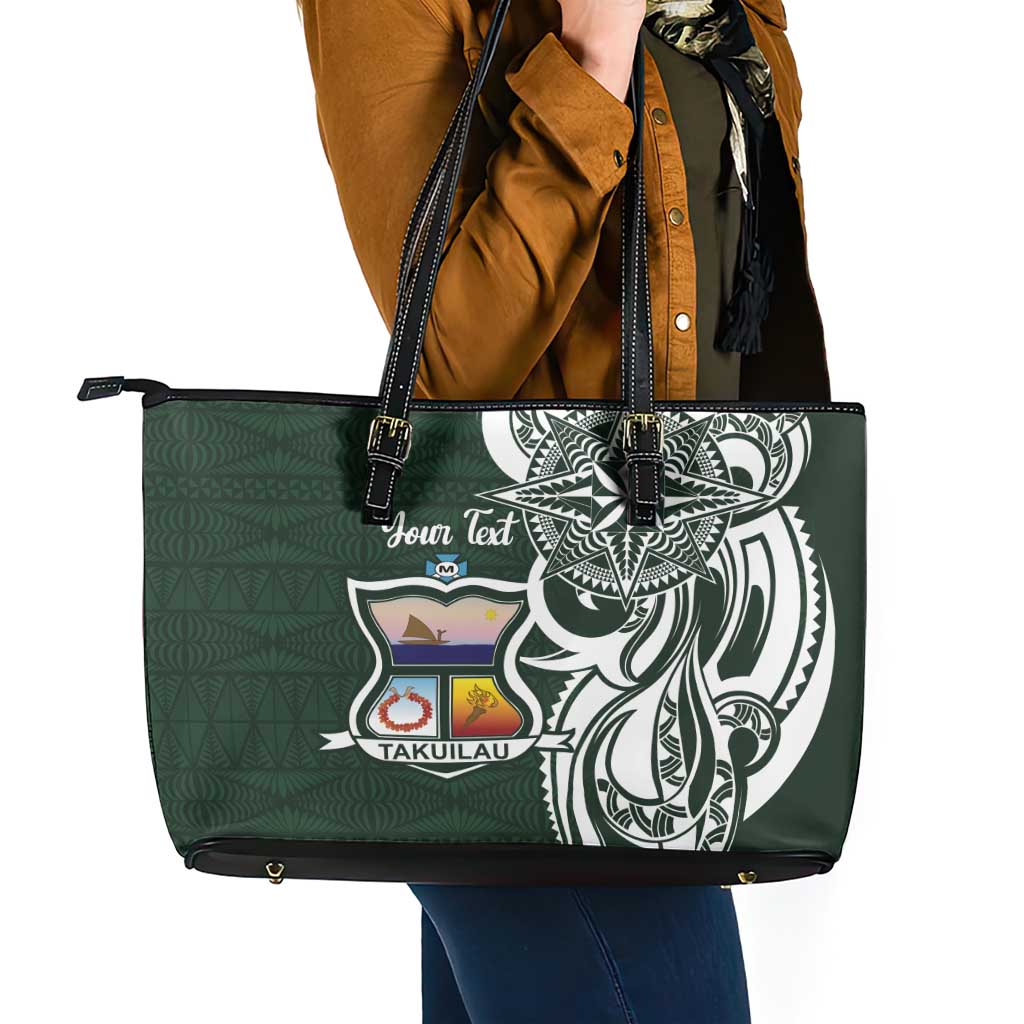 Personalised Tonga Takuilau College Leather Tote Bag Est 1975 Tongan Ngatu Pattern - Polynesian Pride