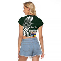 Personalised Tonga Takuilau College Raglan Cropped T Shirt Est 1975 Tongan Ngatu Pattern - Polynesian Pride