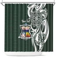Personalised Tonga Takuilau College Shower Curtain Est 1975 Tongan Ngatu Pattern - Polynesian Pride