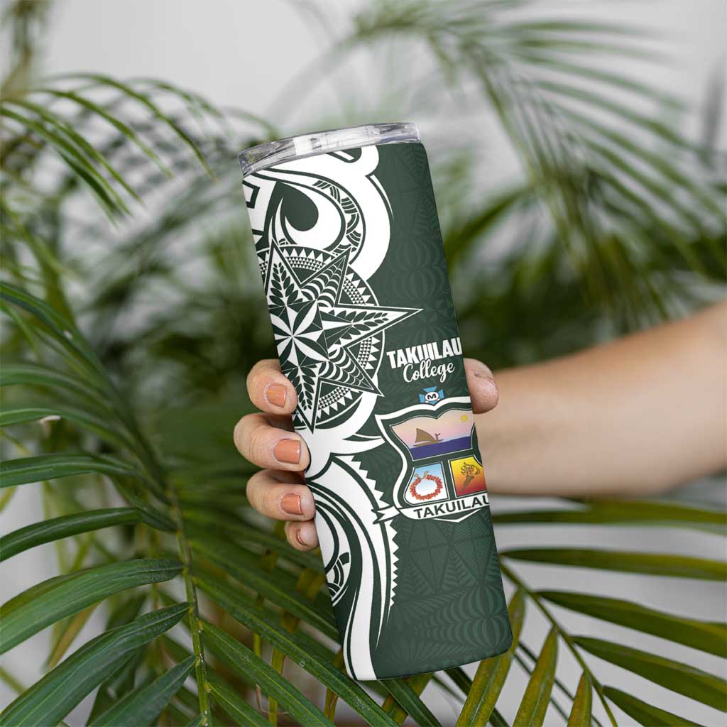 Personalised Tonga Takuilau College Skinny Tumbler Est 1975 Tongan Ngatu Pattern - Polynesian Pride