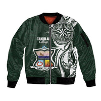 Personalised Tonga Takuilau College Sleeve Zip Bomber Jacket Est 1975 Tongan Ngatu Pattern - Polynesian Pride
