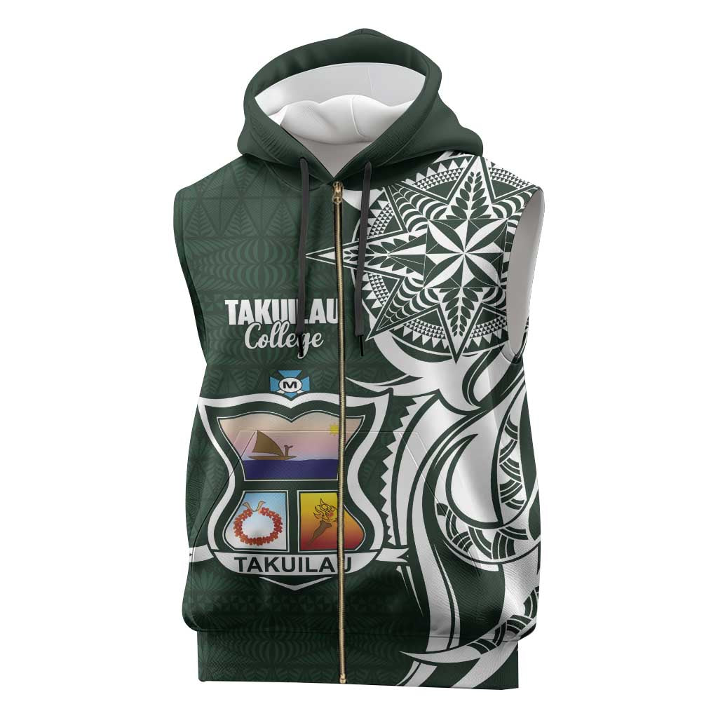 Personalised Tonga Takuilau College Sleeveless Zip Hoodie Est 1975 Tongan Ngatu Pattern - Polynesian Pride