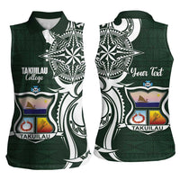 Personalised Tonga Takuilau College Women Sleeveless Polo Shirt Est 1975 Tongan Ngatu Pattern - Polynesian Pride