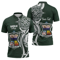 Personalised Tonga Takuilau College Zipper Polo Shirt Est 1975 Tongan Ngatu Pattern - Polynesian Pride