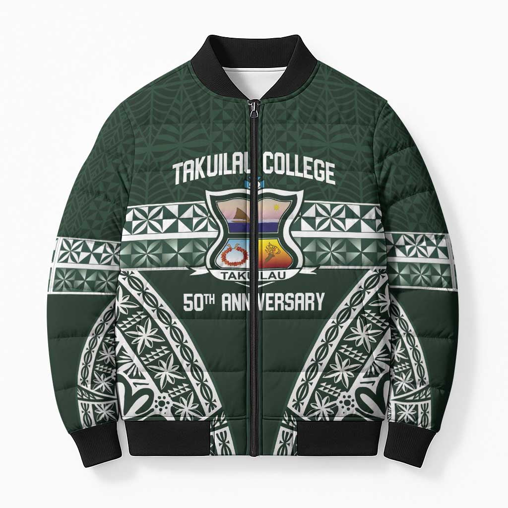 Personalised Tonga Takuilau College Bomber Puffer Jacket 50th Anniversary Ngatu Kupesi - Polynesian Pride