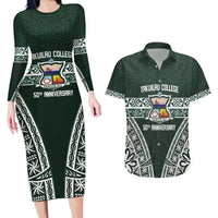 Personalised Tonga Takuilau College Couples Matching Long Sleeve Bodycon Dress and Hawaiian Shirt 50th Anniversary Ngatu Kupesi - Polynesian Pride