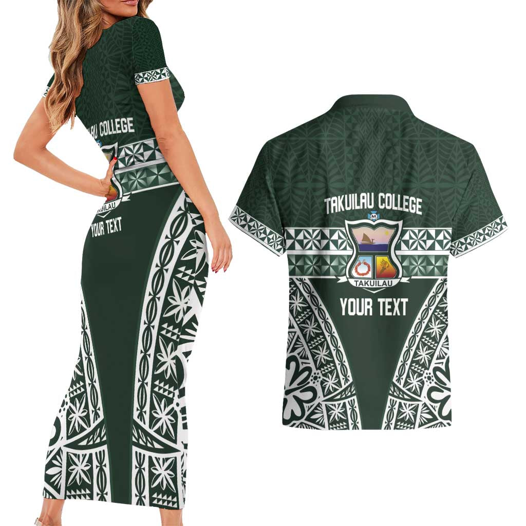 Personalised Tonga Takuilau College Couples Matching Short Sleeve Bodycon Dress and Hawaiian Shirt 50th Anniversary Ngatu Kupesi - Polynesian Pride