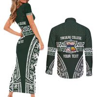 Personalised Tonga Takuilau College Couples Matching Short Sleeve Bodycon Dress and Long Sleeve Button Shirt 50th Anniversary Ngatu Kupesi - Polynesian Pride