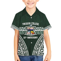 Personalised Tonga Takuilau College Family Matching Off The Shoulder Long Sleeve Dress and Hawaiian Shirt 50th Anniversary Ngatu Kupesi - Polynesian Pride