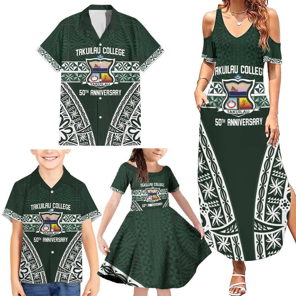Personalised Tonga Takuilau College Family Matching Summer Maxi Dress and Hawaiian Shirt 50th Anniversary Ngatu Kupesi - Polynesian Pride