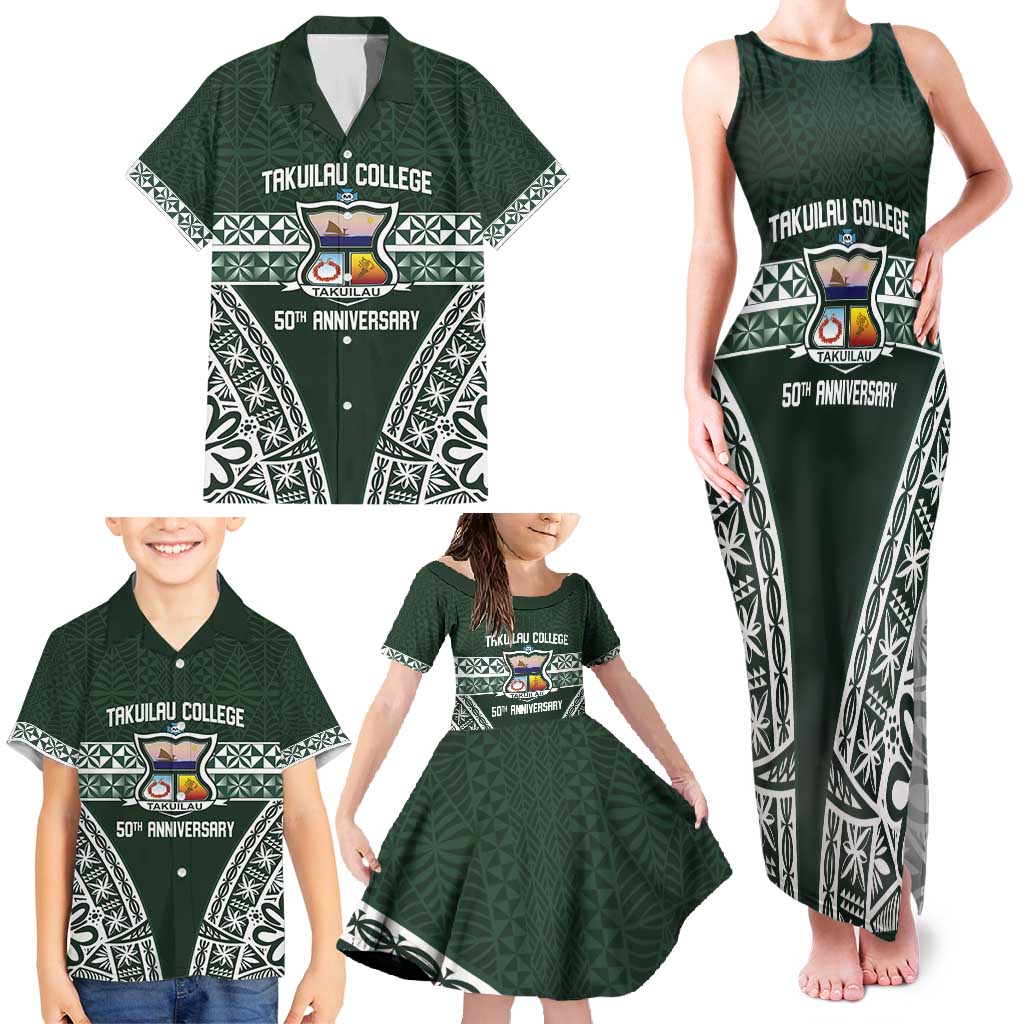 Personalised Tonga Takuilau College Family Matching Tank Maxi Dress and Hawaiian Shirt 50th Anniversary Ngatu Kupesi - Polynesian Pride