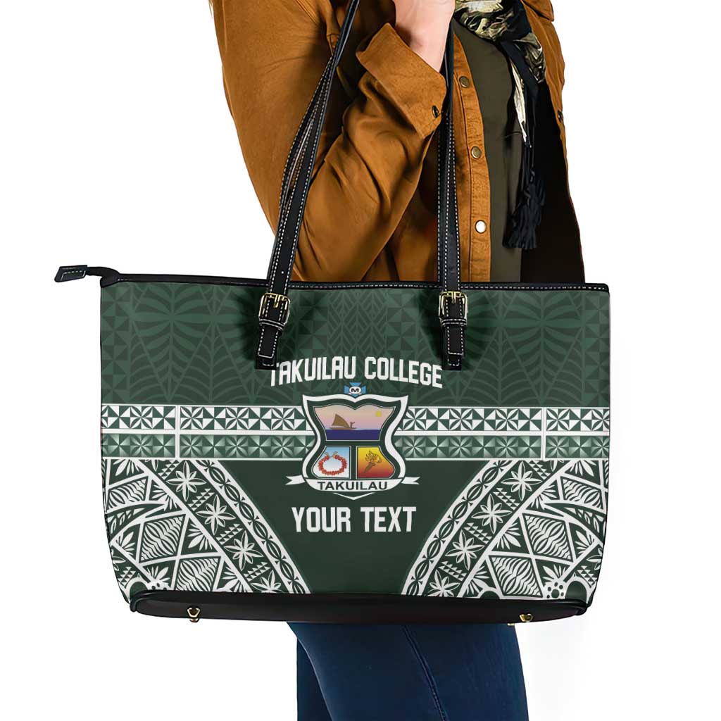 Personalised Tonga Takuilau College Leather Tote Bag 50th Anniversary Ngatu Kupesi - Polynesian Pride